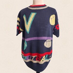 Berek Hand Knit Vintage Football Sweater 100% Cotton M
